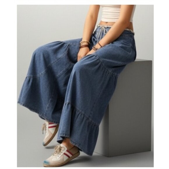 Boho Wide Leg Denim Jeans - Picture 4 of 9